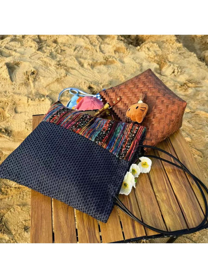 Cosbai - Navy Color-Block Canvas Shoulder Bag