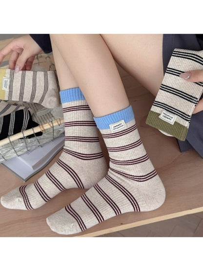 Rufia - Contrast Cuff Stripe Crew Socks