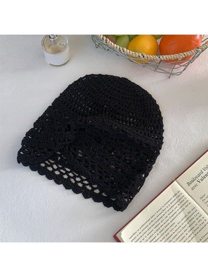 Haila - Women's Hollow Out Floral Knit Hat Cap