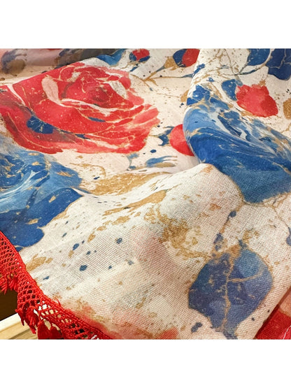 Scarvii - Two-Tone Rose Print Summer Wrap Scarf