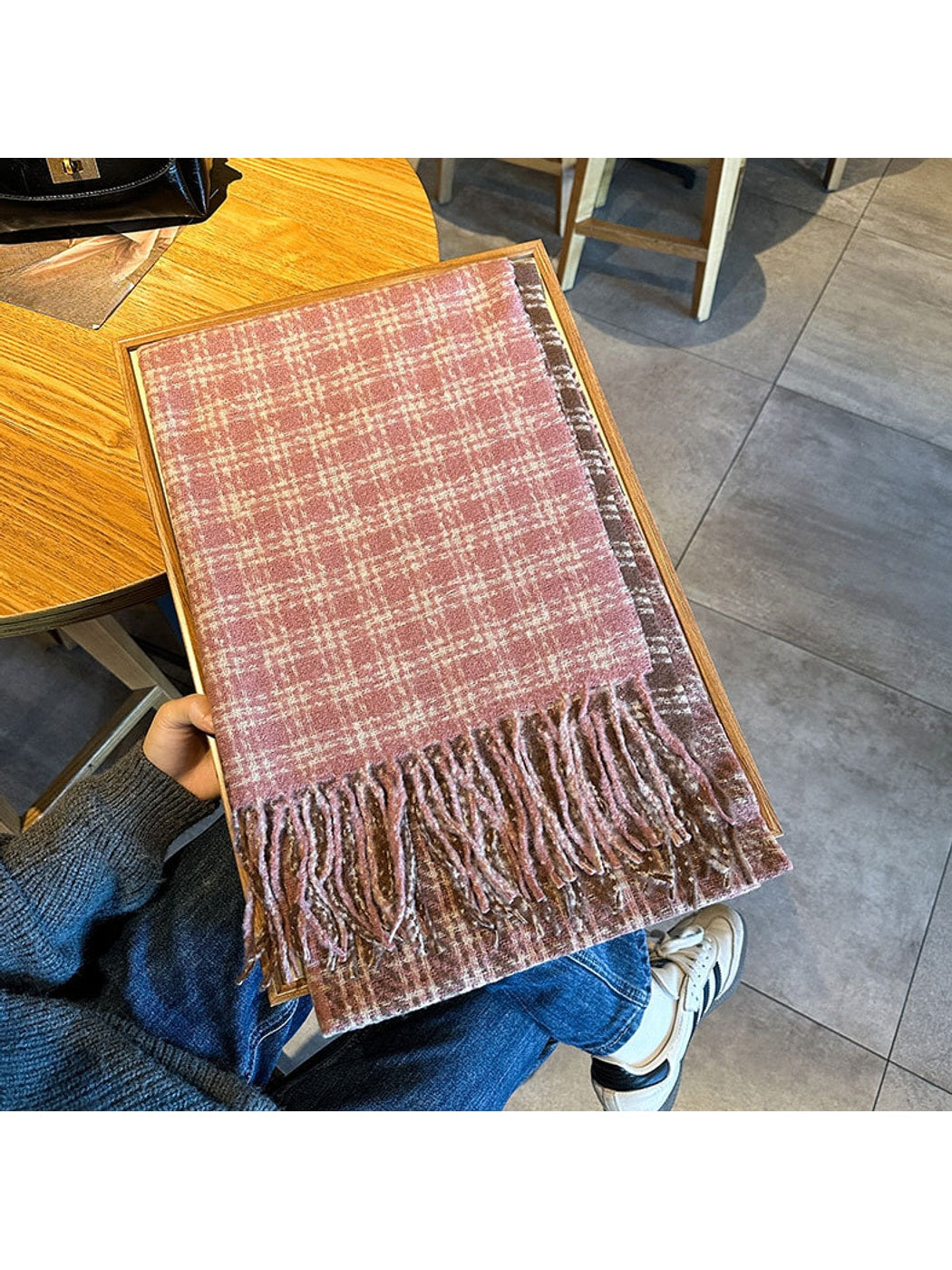Scarvii - Contrast Panel Plaid Fringed Winter Scarf