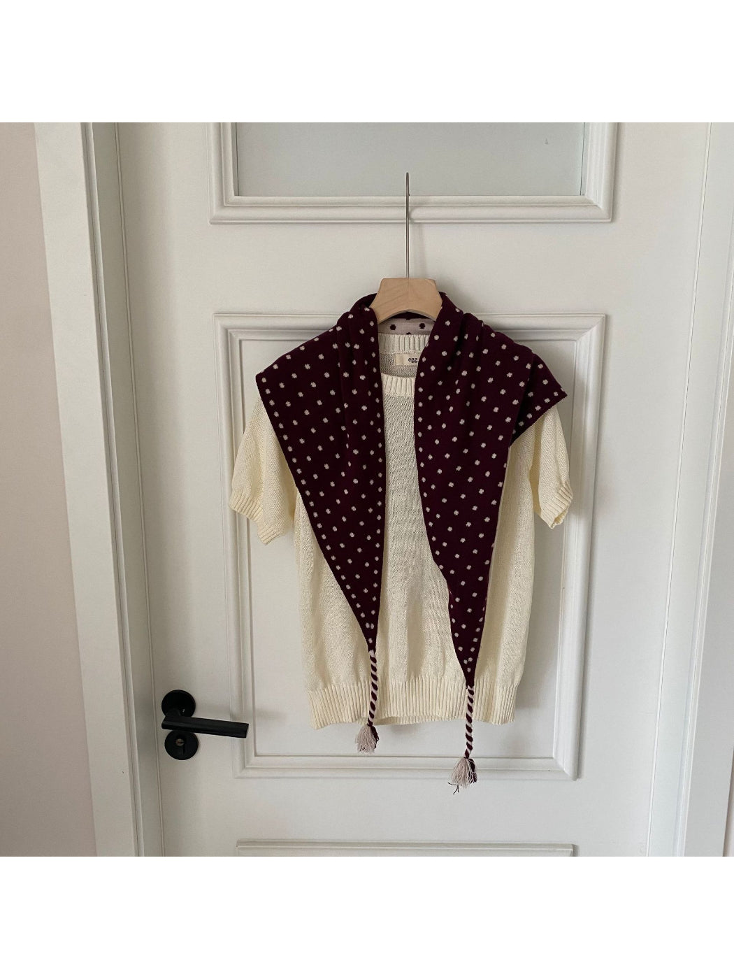 Scarvii - Polka Dot Tassel Triangle Scarf