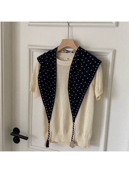 Scarvii - Polka Dot Tassel Triangle Scarf