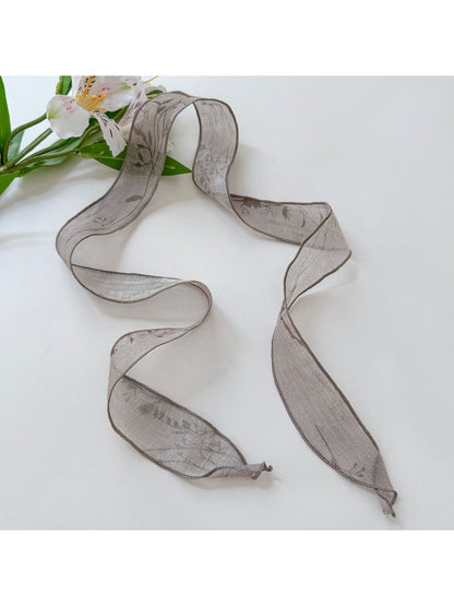 Scarvii - Chic Plant Print Ribbon Style Narrow Scarf