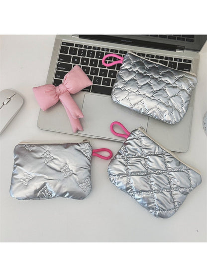 Cosbai - Silver & Pink Coin Purse with Heart Pattern