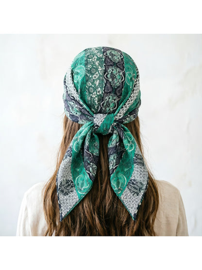 Scarvii - Decorative Floral Print Square Scarf