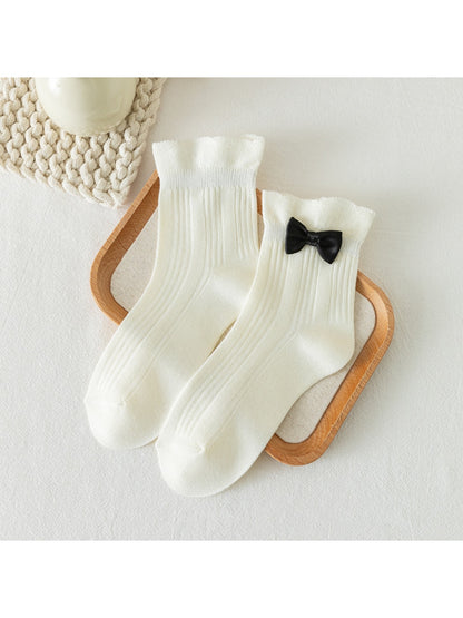 Rufia - Simple Bow Detail Ribbed Crew Socks