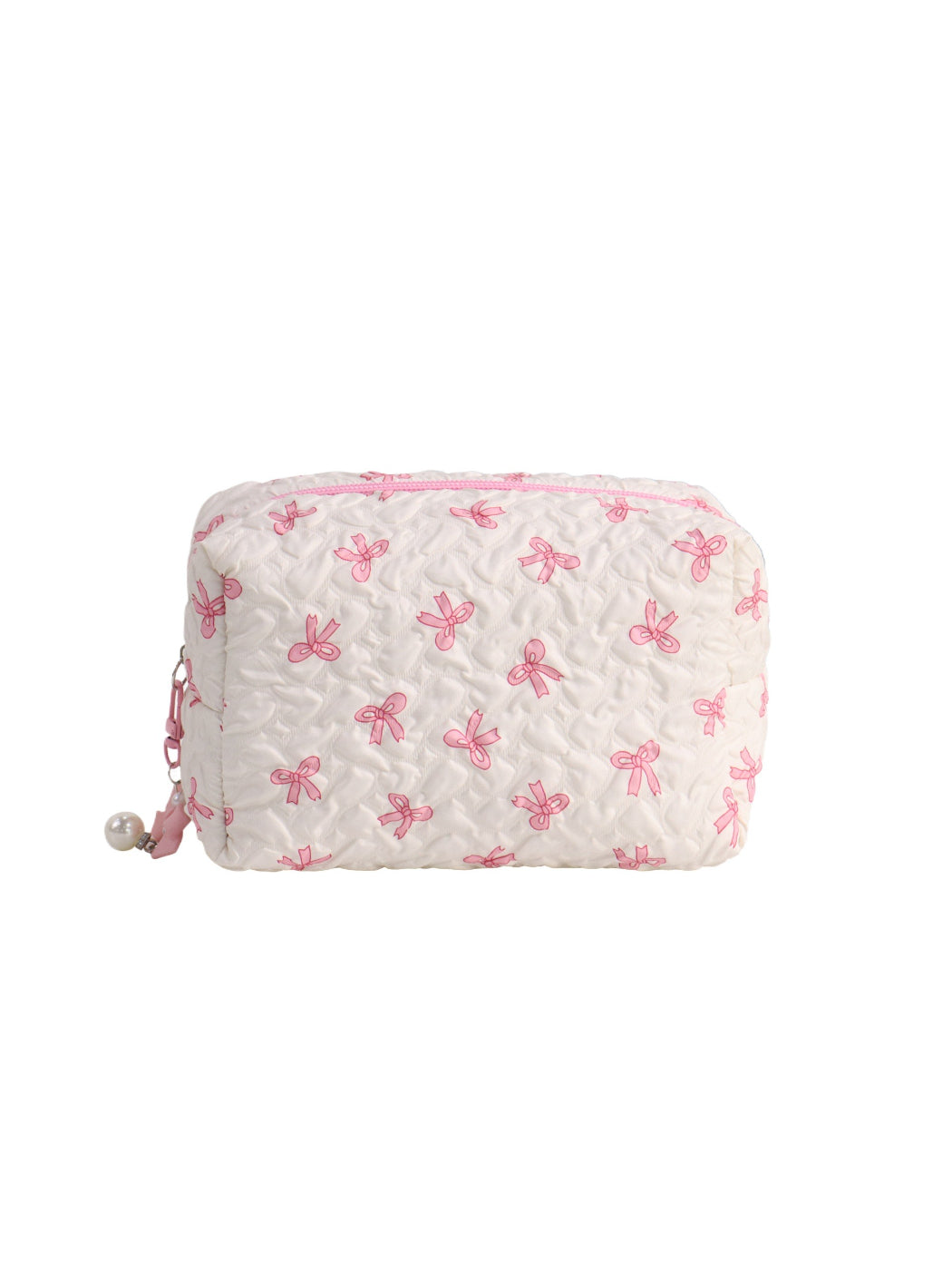Cosbai - Bow Print Quilted Cosmetic Pouch with Bead Charm detail view 2
