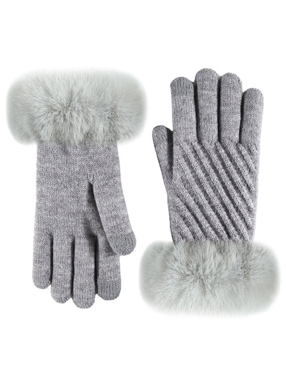 Gloving - Faux Fur Cuff Knit Winter Gloves