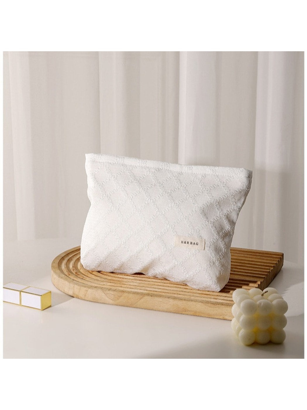 Cosbai - Embossed Square Pattern Zipper Makeup Bag