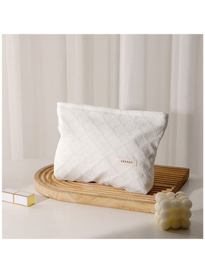 Cosbai - Embossed Square Pattern Zipper Makeup Bag