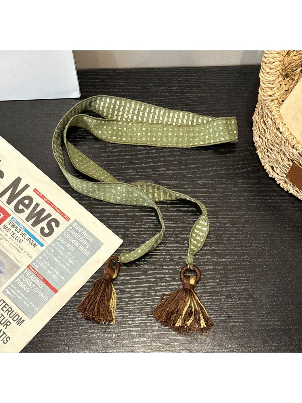 Scarvii - Tassel Decoration Square Dots Narrow Scarf