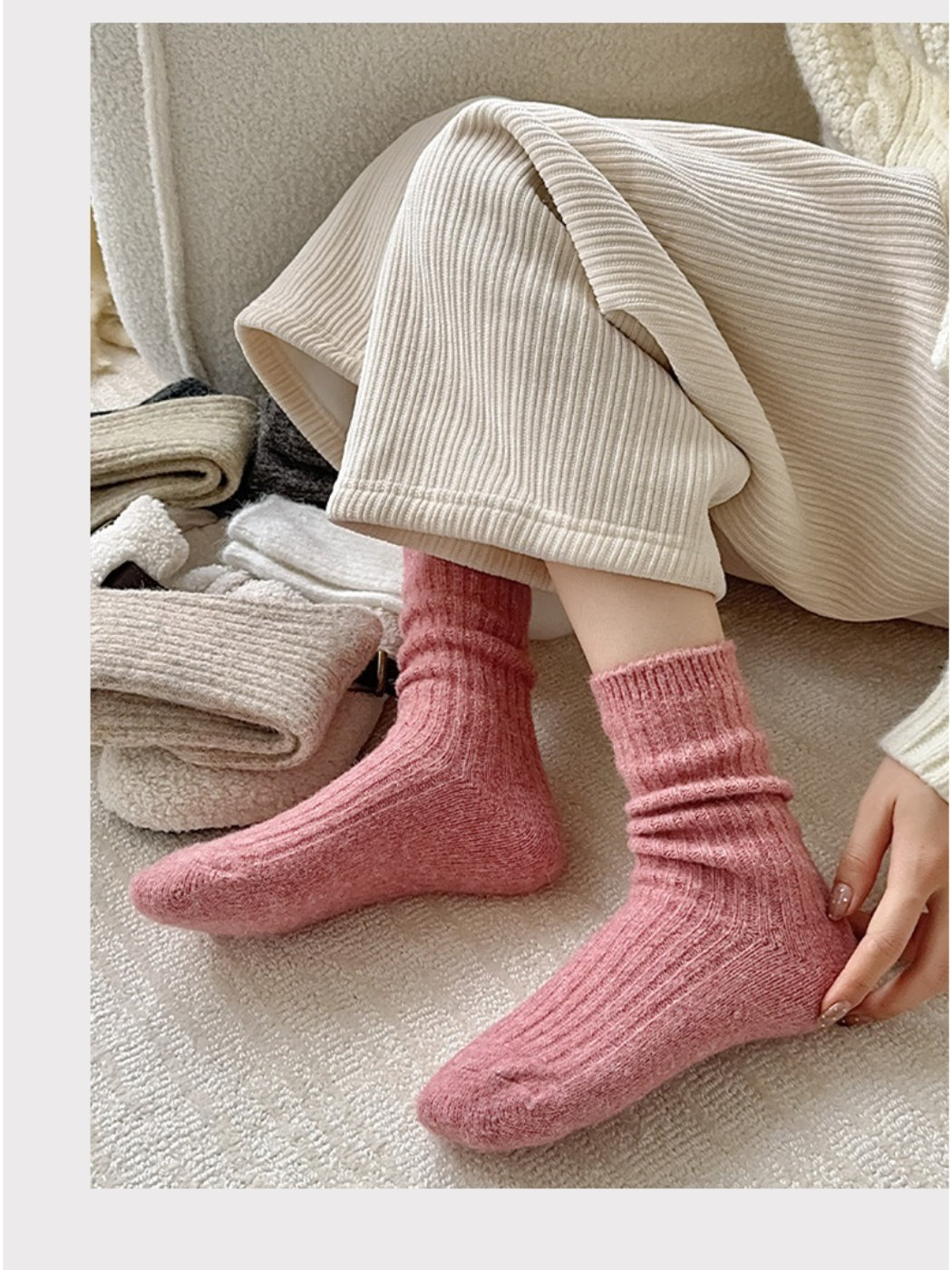 Rufia - Fuzzy Ribbed Cozy Crew Socks