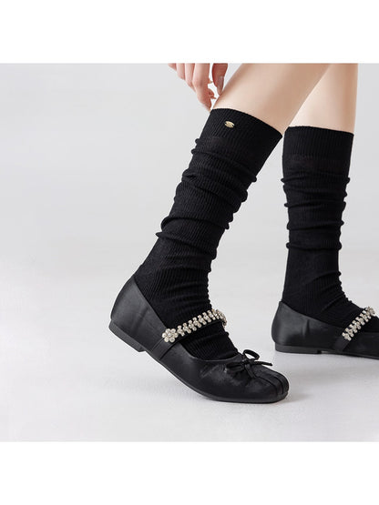 Rufia - Small Metal Plate Detail Solid Color Knee-high Socks