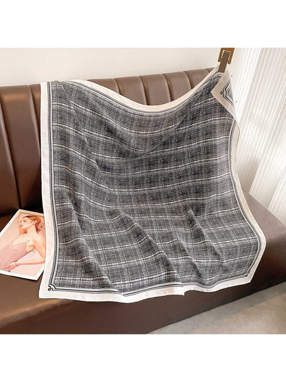 Scarvii - Retro Plaid Print Border Square Scarf
