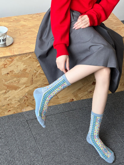 Rufia - Textured Floral Ribbon Socks