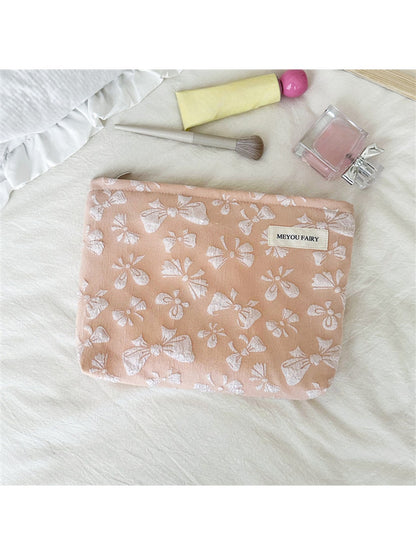 Cosbai - Floral Bow Zipper Cosmetic Organizer Bag