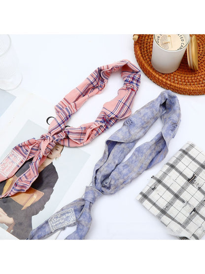 Scarvii - Pastel Plaid Print Triangle Bandana