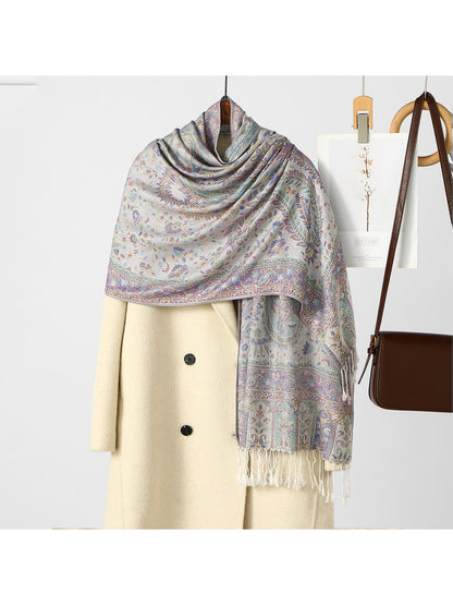 Scarvii - Ethnic Print Fringed Shawl Scarf