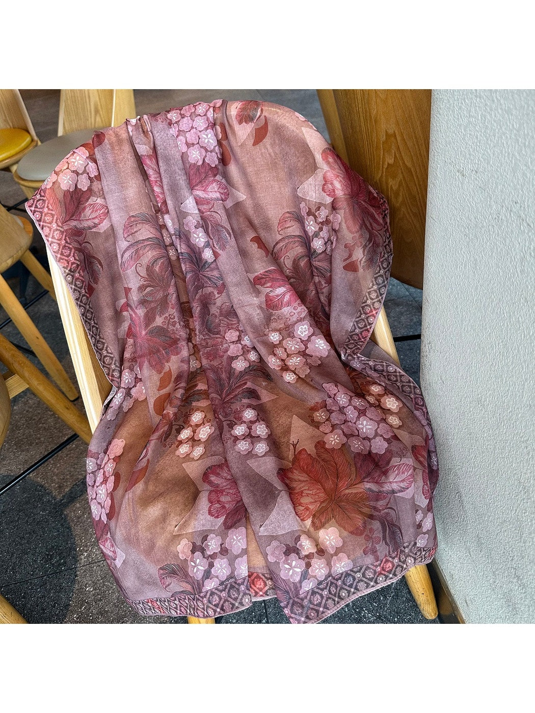 Scarvii - Warm Mauve Floral Print Square Scarf