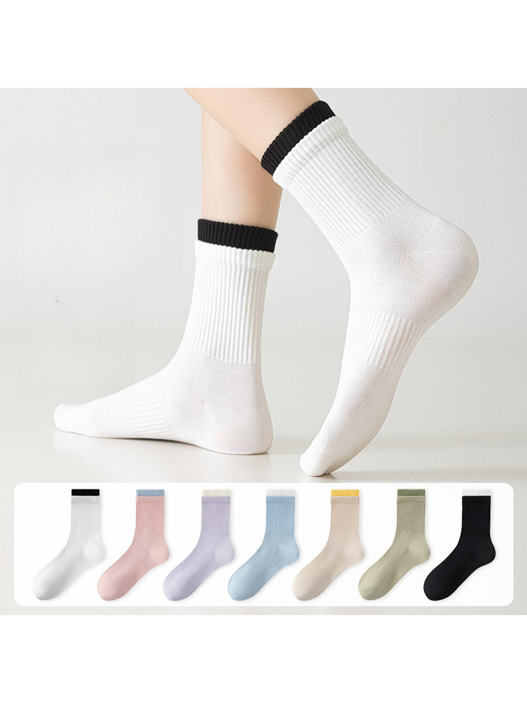 Rufia - Colorblock Double Cuff Casual Crew Socks