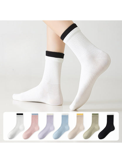 Rufia - Colorblock Double Cuff Casual Crew Socks