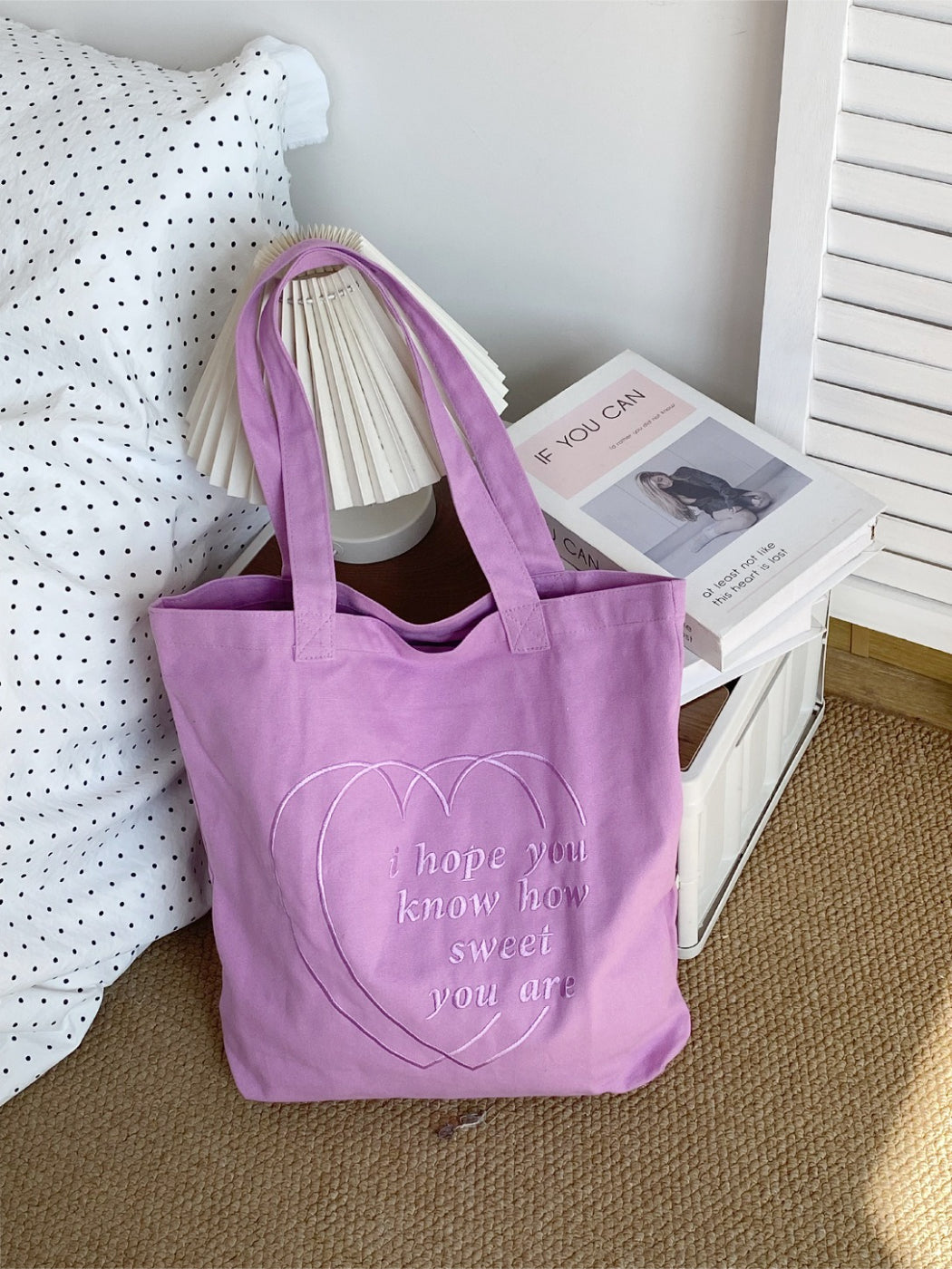 Cosbai Simple Stitch Detail Tote held by model wearing casual outfit
