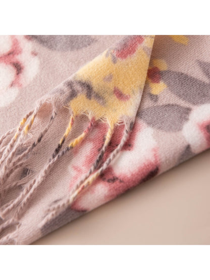 Scarvii - Floral Print Tassel Long Fashion Scarf