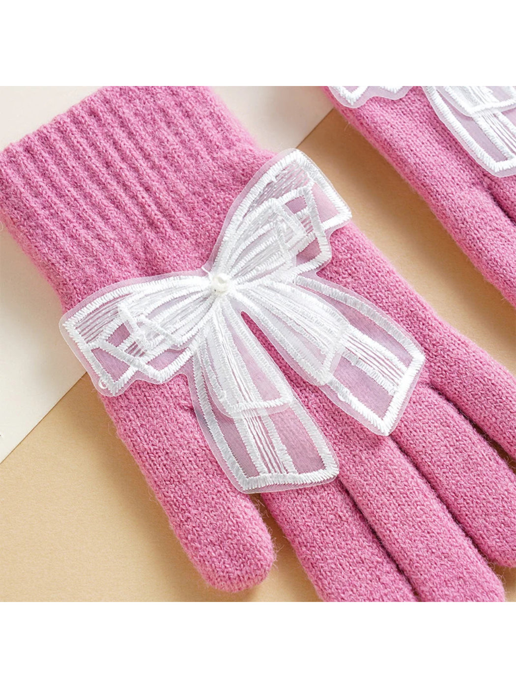 Gloving - Bow Detail Ribbed Cuff Gloves