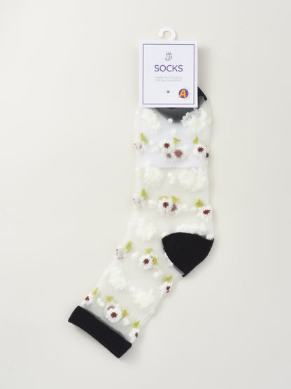 Rufia - Soft Floral Mesh Sheer Crew Socks