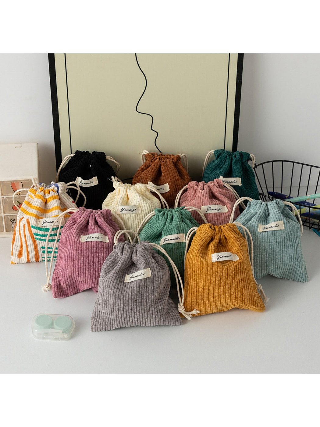 Cosbai - Solid Color Drawstring Coin Pouch Bag