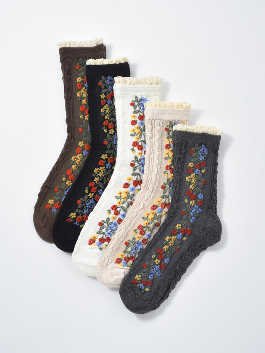 Rufia - Garden Trail Embroidered Crew Socks