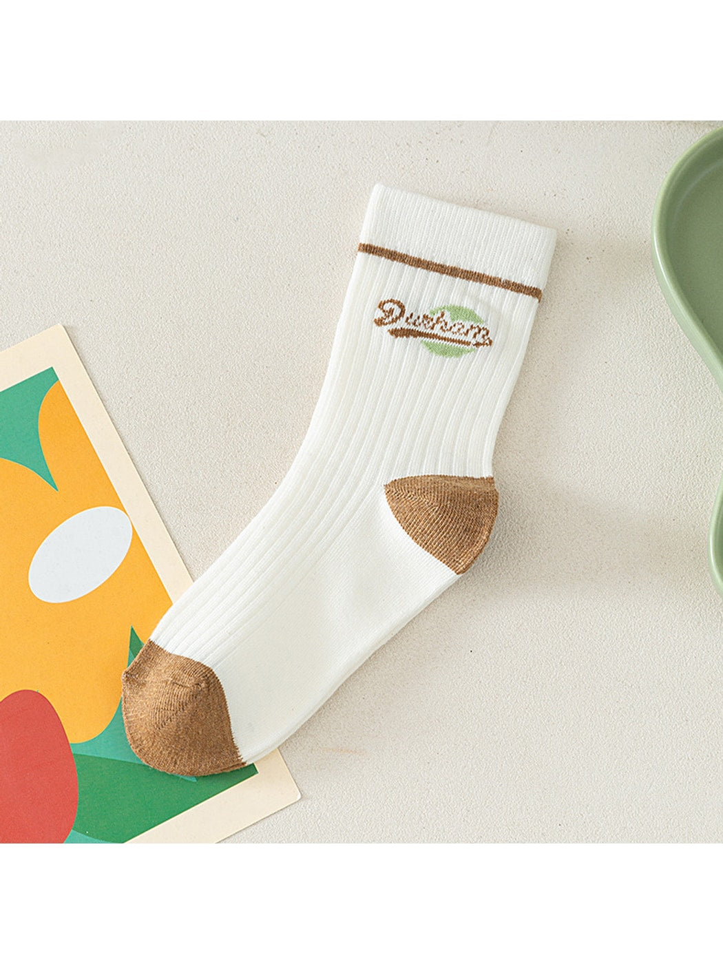 Rufia - Retro Brown Green Striped Crew Socks