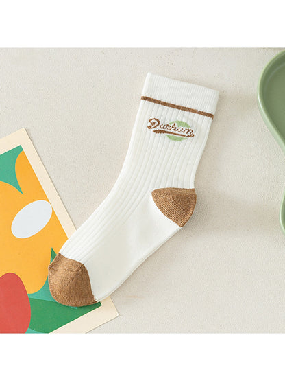 Rufia - Retro Brown Green Striped Crew Socks