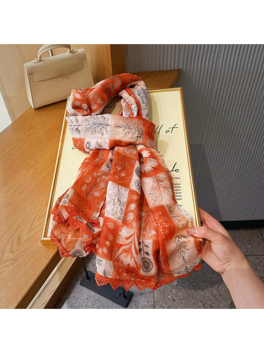 Scarvii - Summer Orange Floral Lace Wrap Scarf