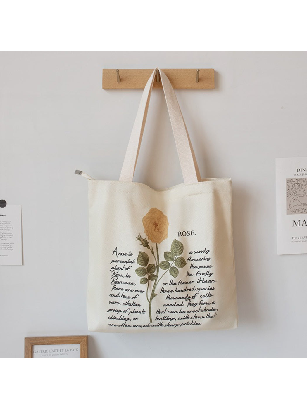Cosbai - Botanical Script Floral Illustration Tote Bag