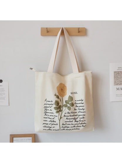 Cosbai - Botanical Script Floral Illustration Tote Bag