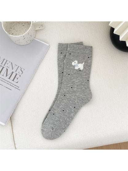 Rufia - Cute Dog Pattern Knit Crew Socks