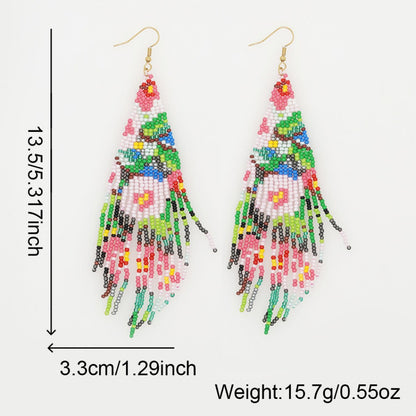 Earwish - Beaded Flag Tassel Earrings - Colorful & Boho