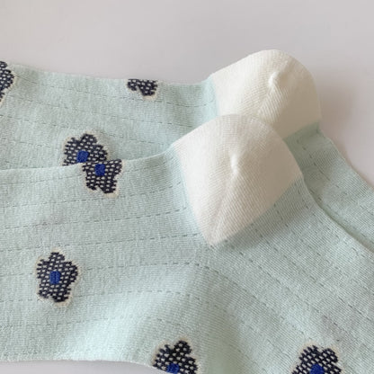 Rufia - Lace Flower Color-block Crew Socks - Sweet & Retro