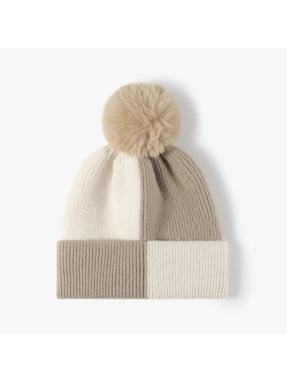 Haila - Colorblock Fleece-Lined Pom-Pom Beanie