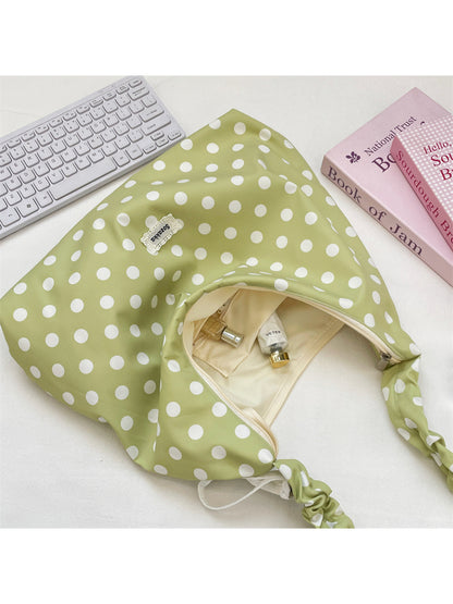 Cosbai - Polka Dot Ruched Strap Hobo Bag