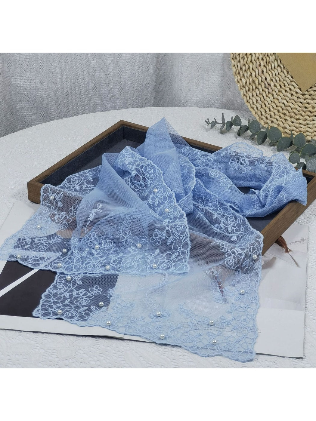 Scarvii - Floral Embroidered Sheer Lace Scarf