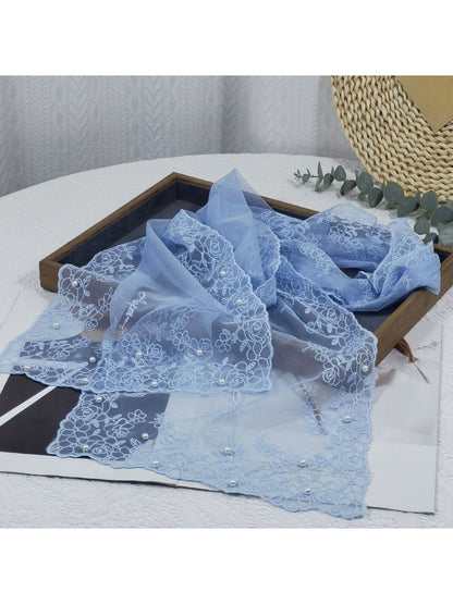 Scarvii - Floral Embroidered Sheer Lace Scarf