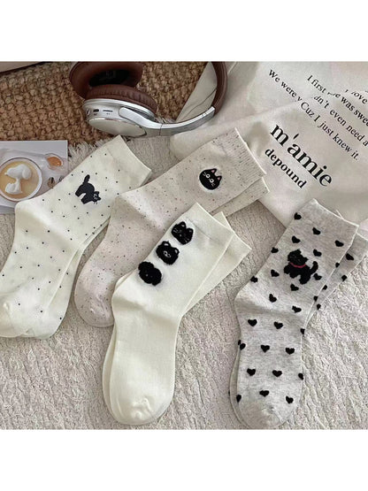 Rufia - Black Cat Dog Pattern Crew Socks