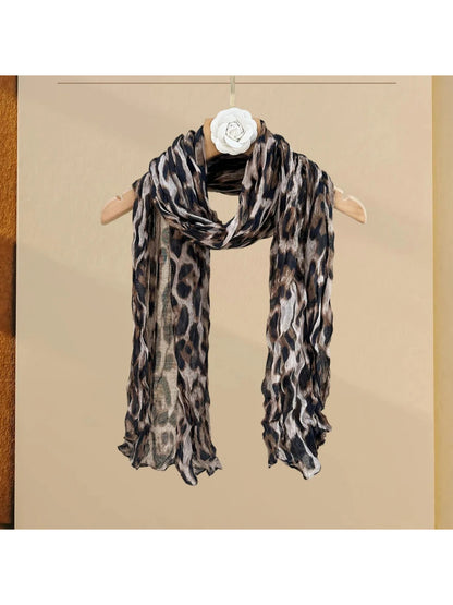 Scarvii - Crinkled Leopard Print Long Scarf