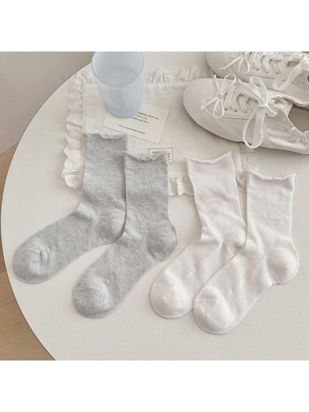 Rufia - Soft Knit Crew Socks with Rolled Cuff