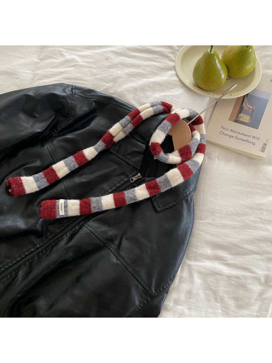Scarvii - Multicolor Stripe Fuzzy Skinny Knit Scarf