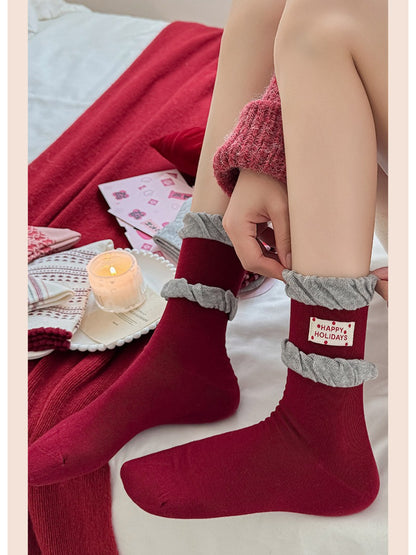 Rufia - Red Pattern Mix Crew Socks