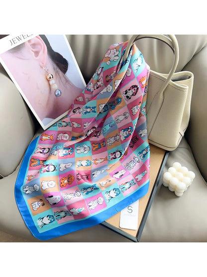 Scarvii - Illustrated Dog Grid Print Square Scarf